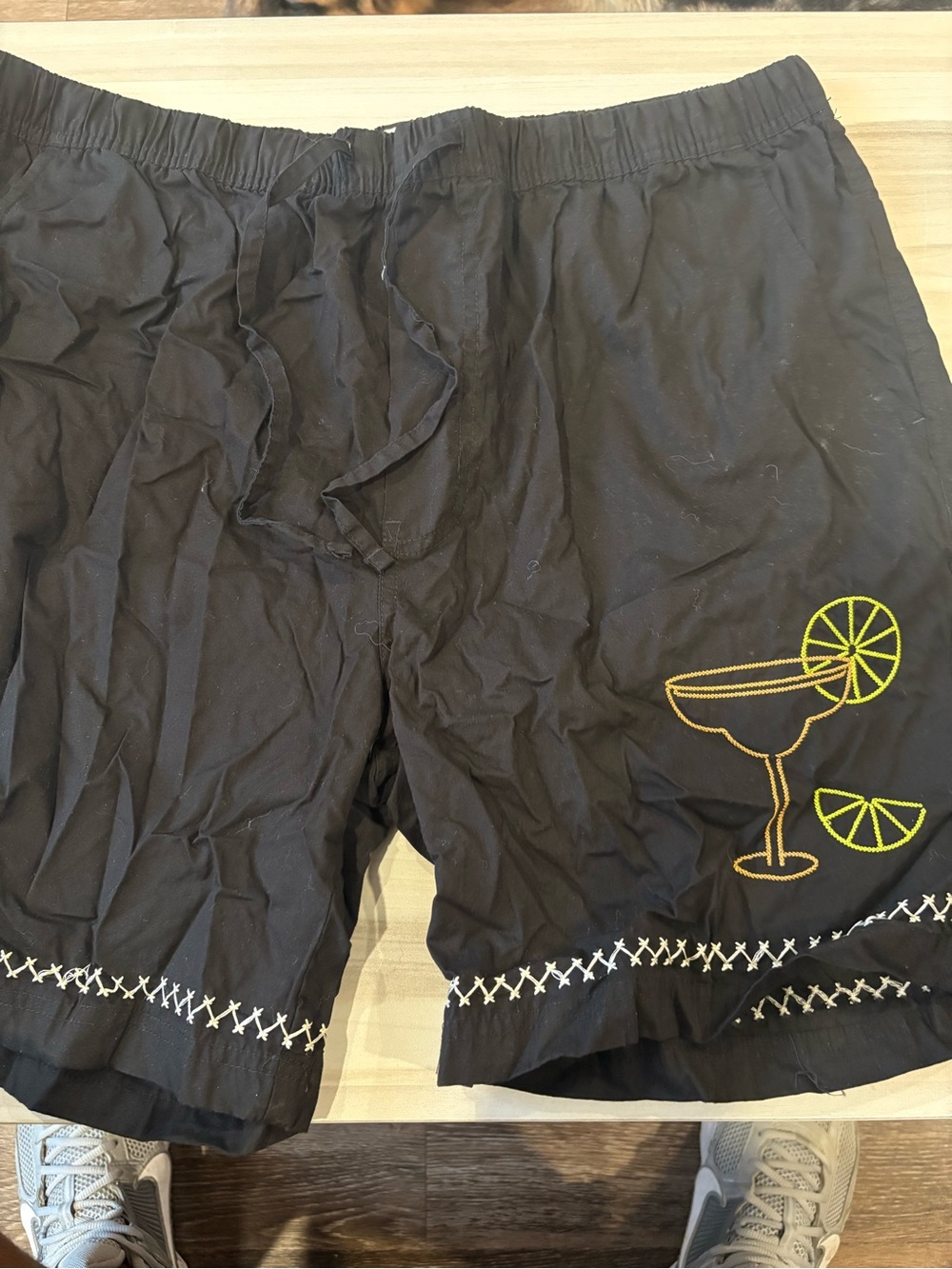 Men's Black Swim Shorts with Lime Embroidery
